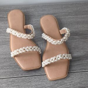 Pearl-Strap Nude Women's Slide Sandals